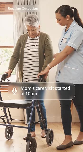 Adult daughter walking with her mother at home