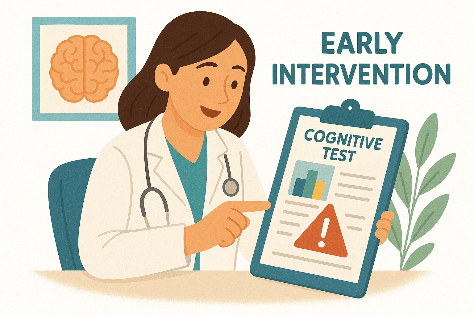 Medical professional reviewing cognitive assessment results, emphasizing the importance of early intervention