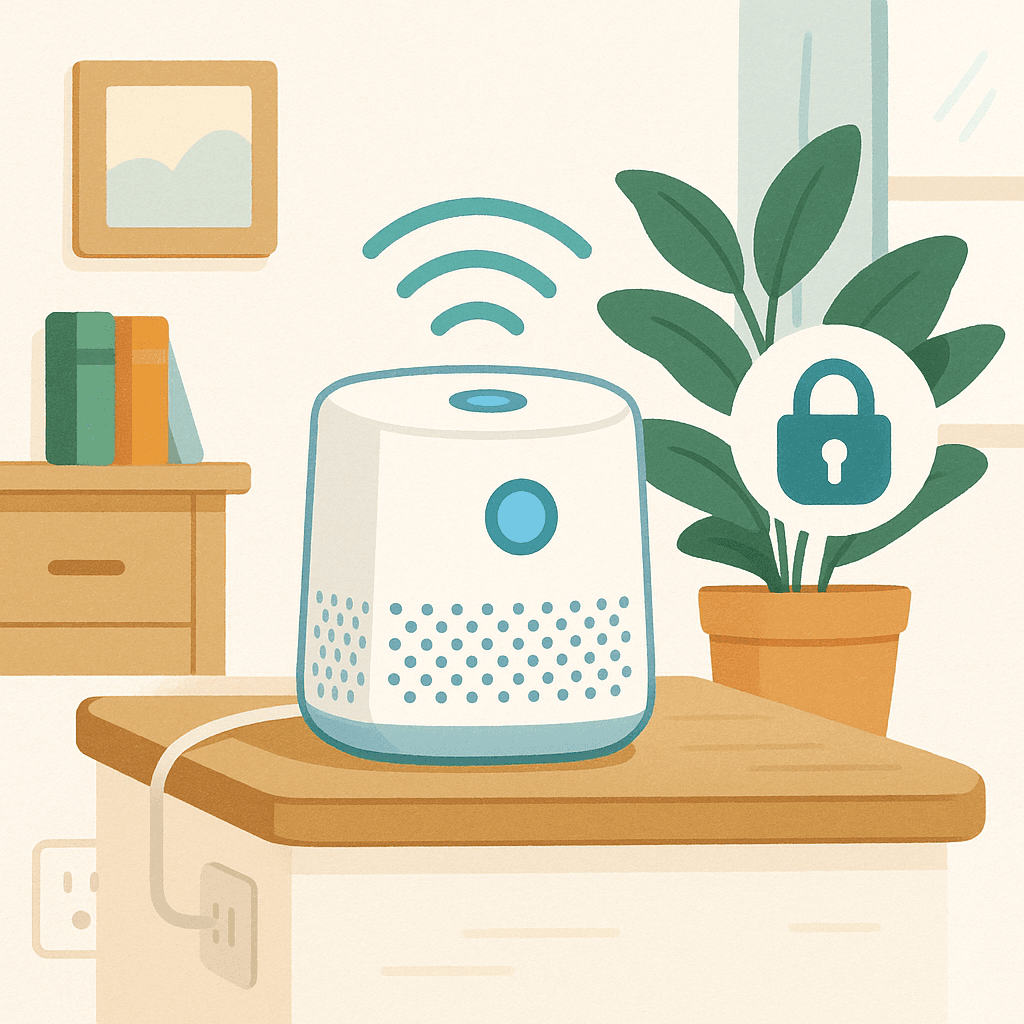 Secure device in a home setting, emphasizing privacy and comfort